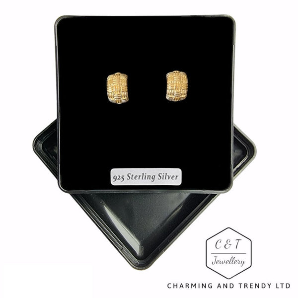925 Sterling Silver Yellow Gold Plated J Hoop Stud Earrings - Charming and Trendy Ltd