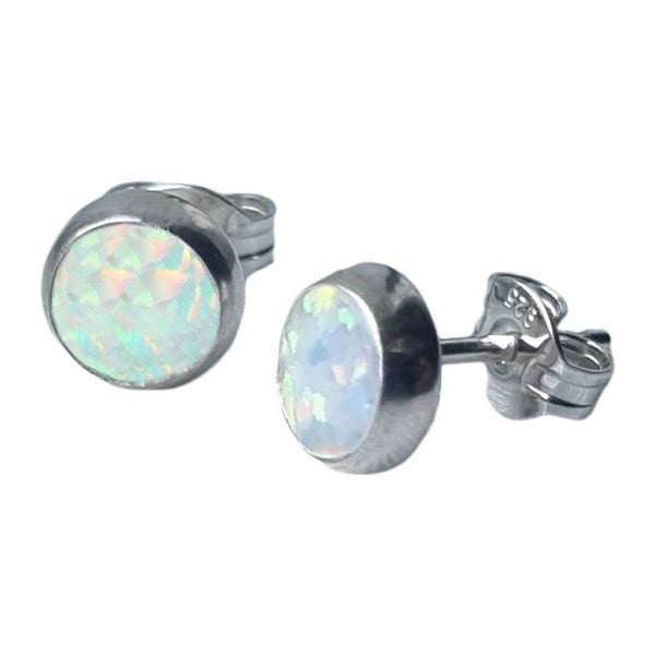 925 Sterling Silver Round Fire Snow Opal Ear Studs - Gift Boxed - Charming And Trendy Ltd