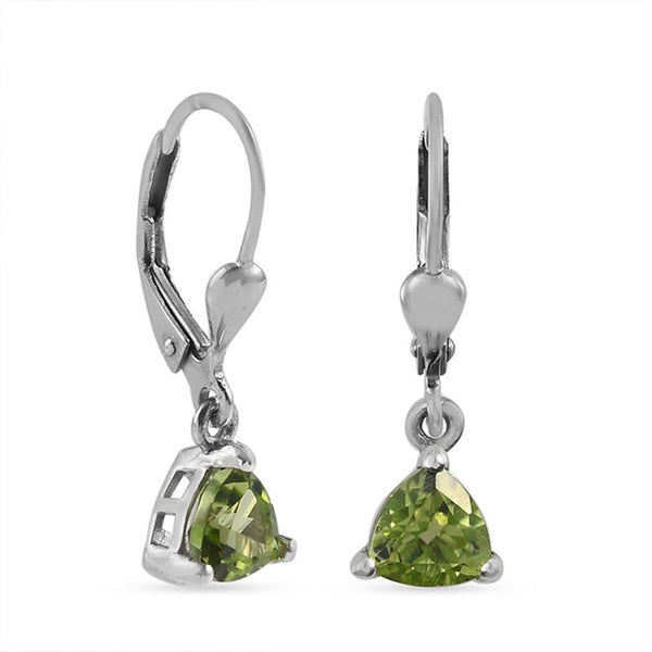 925 Sterling Silver Peridot Solitaire Drop Earrings Platinum Overlay - Charming and Trendy Ltd