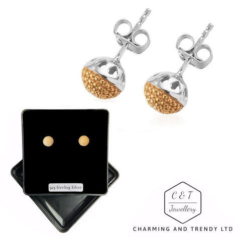 925 Sterling Silver Platinum & Gold Plated Yellow Diamond Stud Earrings - Charming and Trendy Ltd