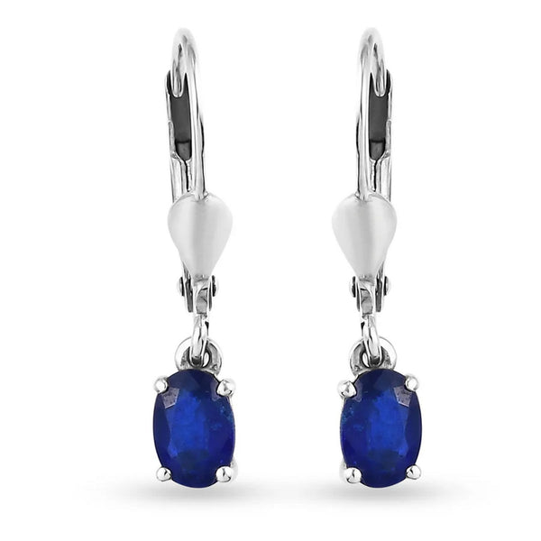 925 Sterling Silver Blue Spinel Solitaire Drop Earrings with Platinum Overlay - Charming and Trendy Ltd