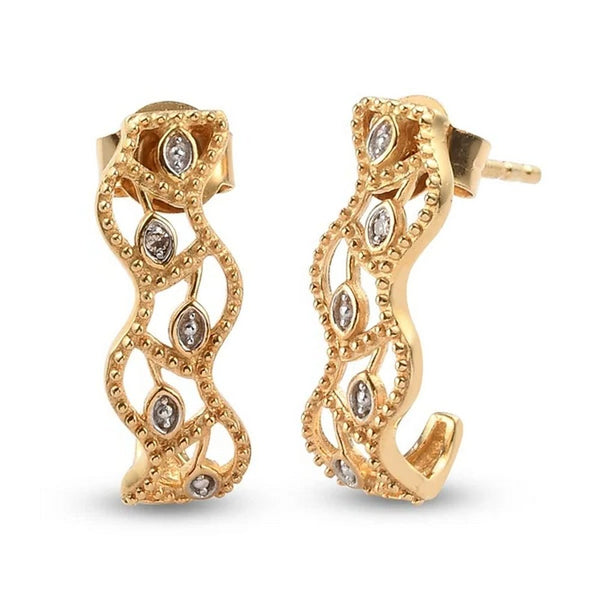 925 Sterling Silver 14K Gold Plated Diamond Open Hoop Earrings - Charming and Trendy Ltd