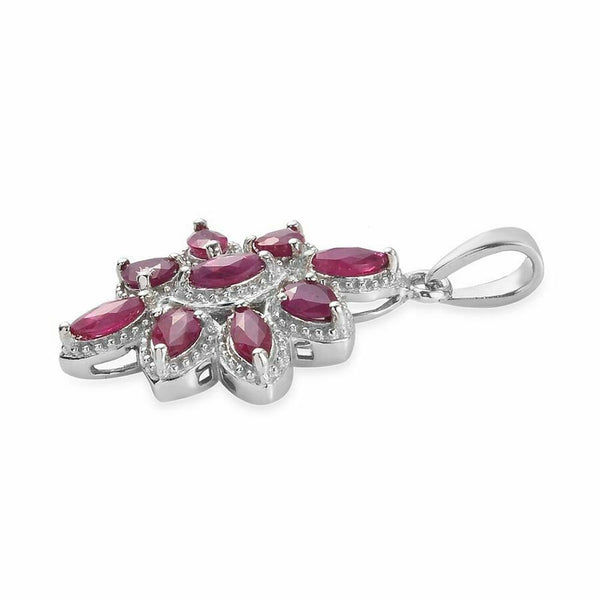 925 Sterling Silver Platinum Overlay Ruby Cluster Pendant - Charming and Trendy Ltd
