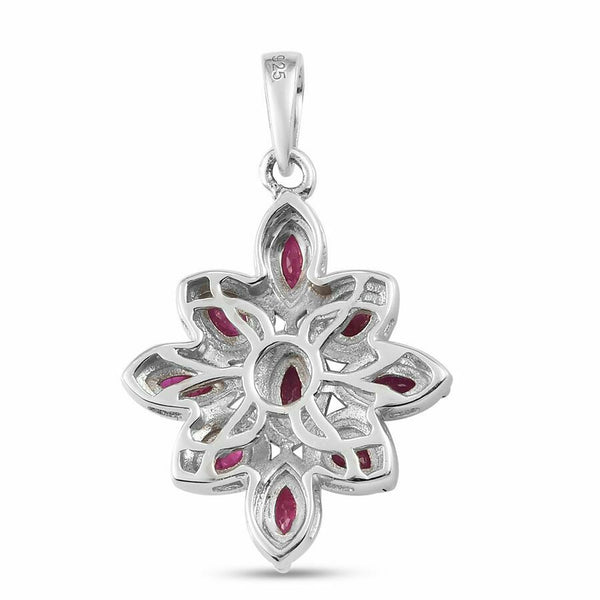 925 Sterling Silver Platinum Overlay Ruby Cluster Pendant - Charming and Trendy Ltd