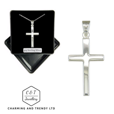 925 Solid Sterling Silver Cross and Chain - Gift Boxed - Charming And Trendy Ltd