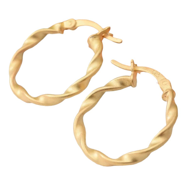 9ct Gold Plated Sterling Silver Twisted Textured 20mm Hoop Earrings - Charming and Trendy Ltd