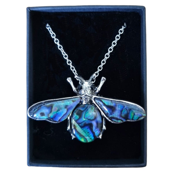 Bee Paua Abalone Shell & Black Austrian Crystal Pendant - Charming and Trendy Ltd
