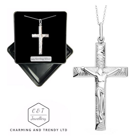 925 Sterling Silver Jesus Crucifix Cross Pendant Necklace - Charming and Trendy Ltd