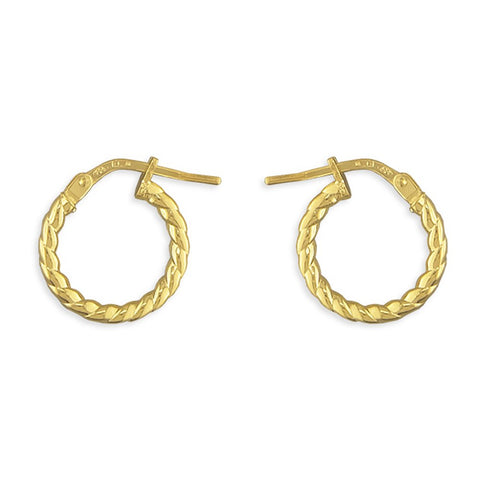 18k Gold Plated Sterling Silver 14mm Twisted Creole Hoop Earrings