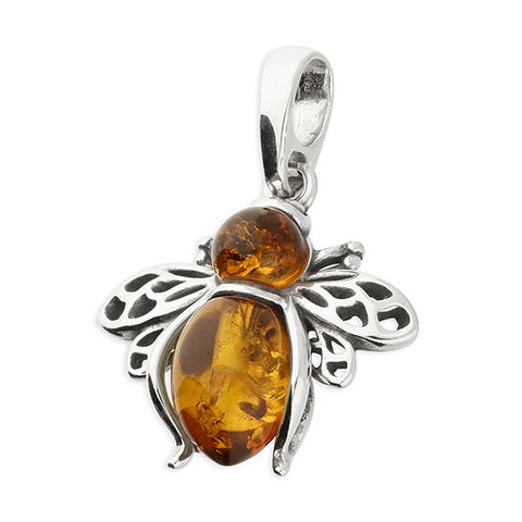 925 Sterling Silver Cognac Amber Bee Pendant - Charming and Trendy Ltd