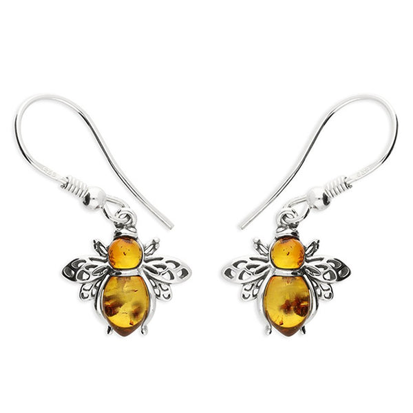 925 Sterling Silver Cognac Amber Bee Drop Earrings - Charming and Trendy Ltd