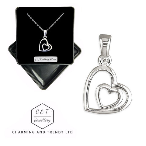 925 Sterling Silver Heart-Within-A-Heart Pendant - Charming and Trendy Ltd