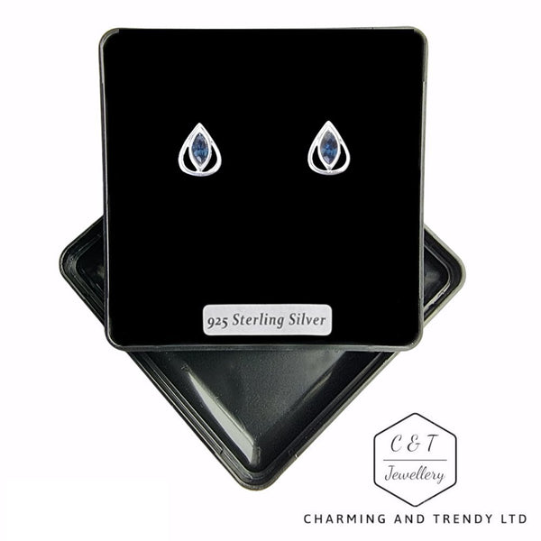 925 Sterling Silver Montana Blue Crystal Teardrop Stud Earrings - Charming and Trendy Ltd