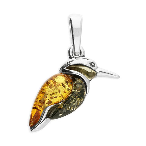 925 Sterling Silver Mixed Amber Kingfisher Pendant - Charming and Trendy Ltd
