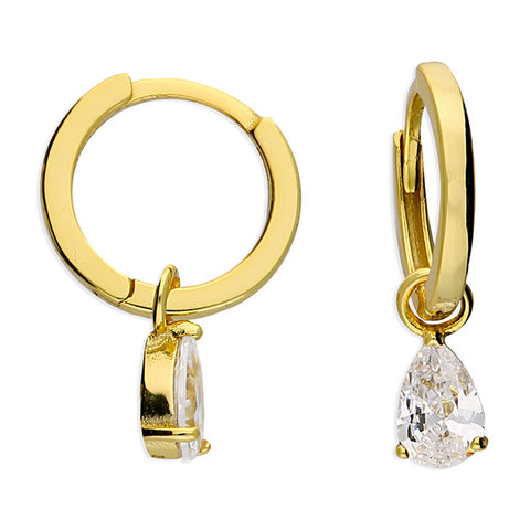 925 Sterling Silver & Gold Plated Hinged Hoop CZ Teardrop Earrings - Charming and Trendy Ltd
