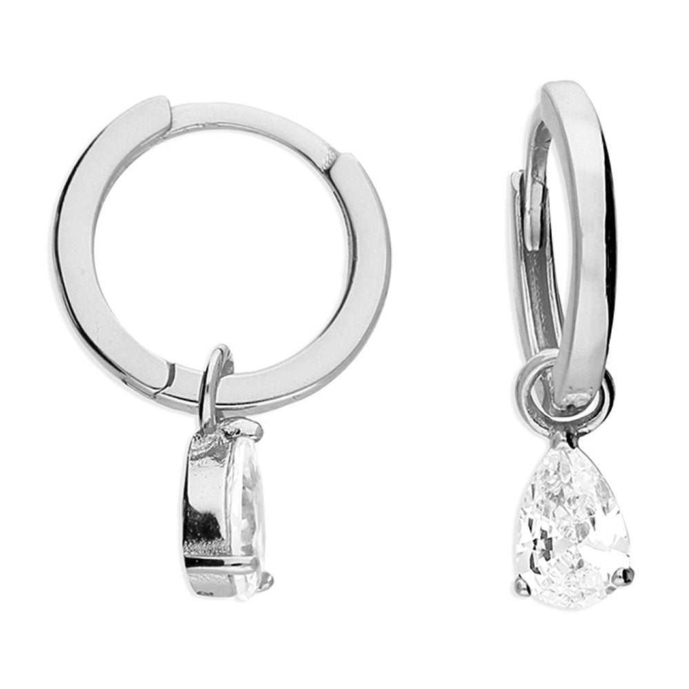 925 Sterling Silver & Gold Plated Hinged Hoop CZ Teardrop Earrings - Charming and Trendy Ltd