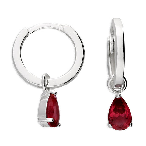 925 Sterling Silver Hinged Hoop Garnet CZ Teardrop Earrings - Charming and Trendy Ltd