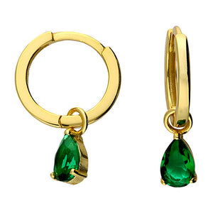 925 Sterling Silver & Gold Plated Hinged Hoop Emerald Teardrop Earrings - Charming and Trendy Ltd