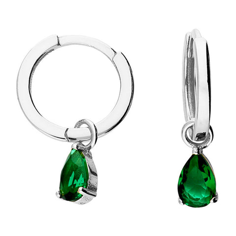 925 Sterling Silver & Gold Plated Hinged Hoop Emerald Teardrop Earrings - Charming and Trendy Ltd