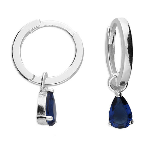 925 Sterling Silver Hinged Hoop Sapphire Teardrop Earrings - Charming and Trendy Ltd