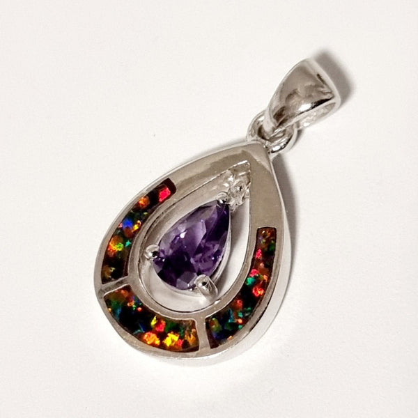 925 Sterling Silver Multicolour Crystal and Amethyst Pendant - Charming and Trendy Ltd
