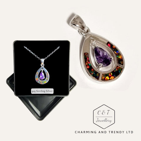 925 Sterling Silver Multicolour Crystal and Amethyst Pendant - Charming and Trendy Ltd
