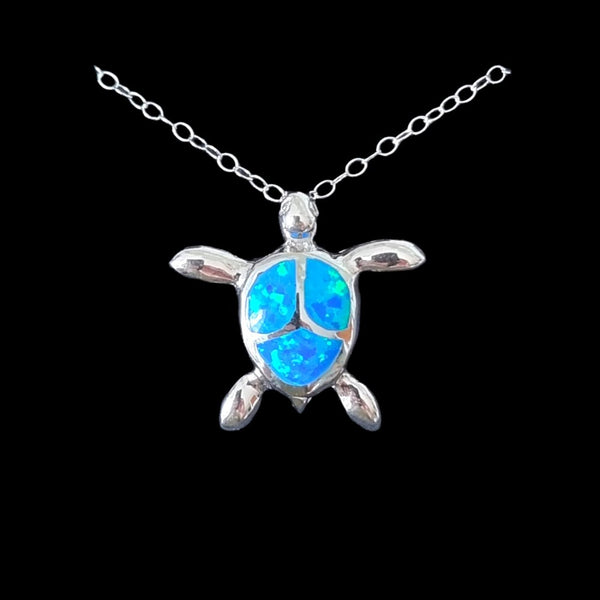925 Sterling Silver Blue Opal Turtle Pendant - Gift Box - Charming and Trendy Ltd