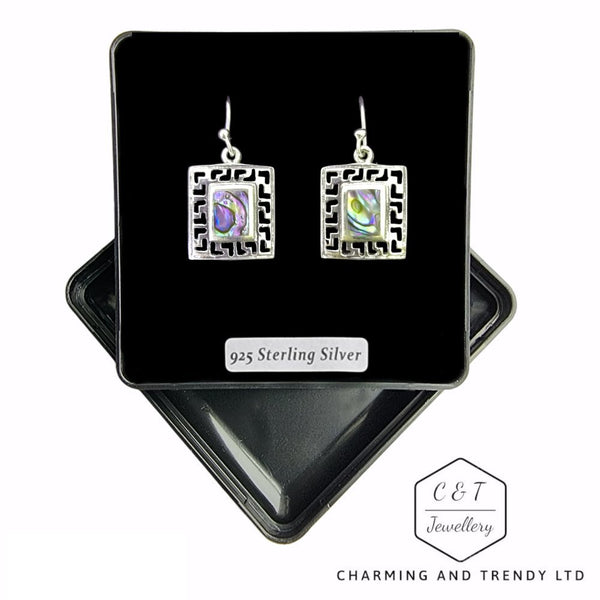 925 Sterling Silver Paua Abalone Shell Rectangular Drop Earrings - Charming and Trendy Ltd