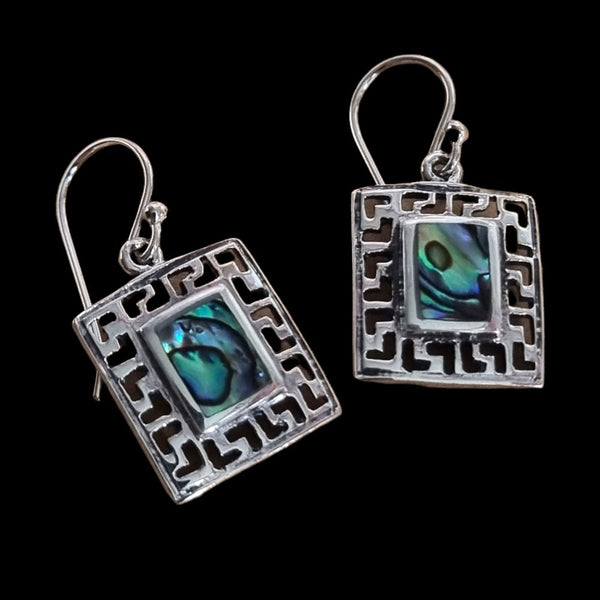 925 Sterling Silver Paua Abalone Shell Rectangular Drop Earrings - Charming and Trendy Ltd