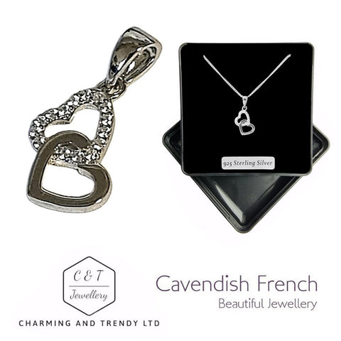 925 Sterling Silver & Cubic Zirconia Linked Hearts Pendant - Charming and Trendy Ltd