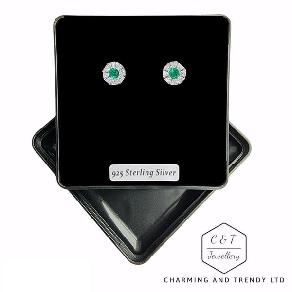 Deco Emerald Cubic Zirconia Stud Earrings - Charming and Trendy Ltd