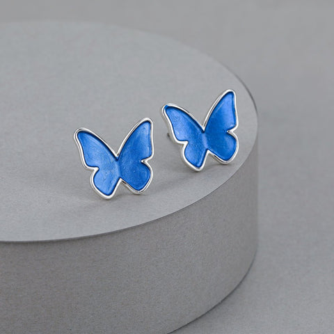 Silver Plated Blue Butterfly Stud Earrings - Charming and Trendy Ltd 