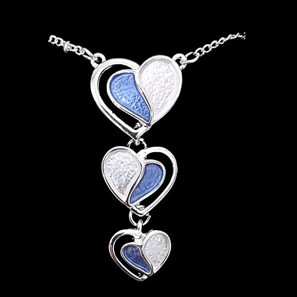 Silver Plated Blue & Silver 3 Heart Pendant Necklace - Charming and Trendy Ltd 
