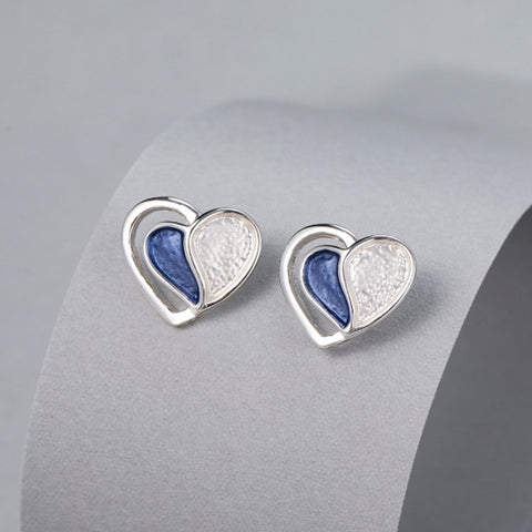Silver Plated Blue & Silver Heart Stud Earrings - Charming and Trendy Ltd 