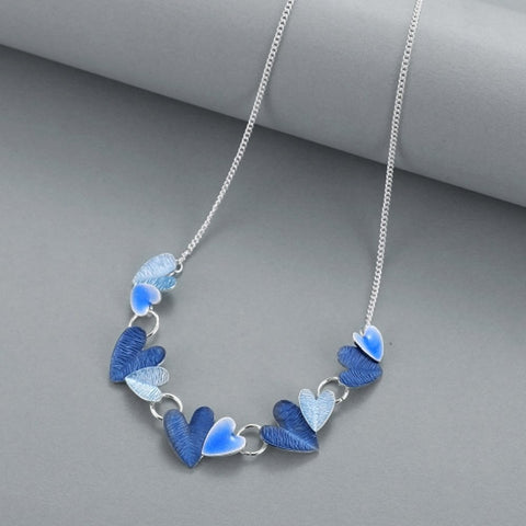 Silver Plated Blue Hearts Necklace - Charming and Trendy Ltd