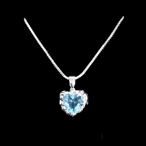 Silver Plated Blue Topaz Cubic Zirconia Heart Necklace - Charming and Trendy Ltd  
