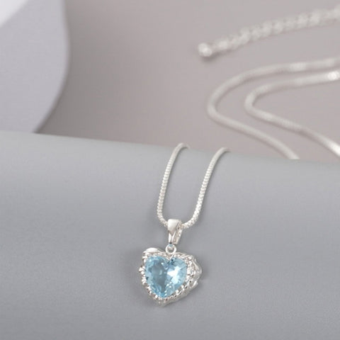 Silver Plated Blue Topaz Cubic Zirconia Heart Necklace - Charming and Trendy Ltd 