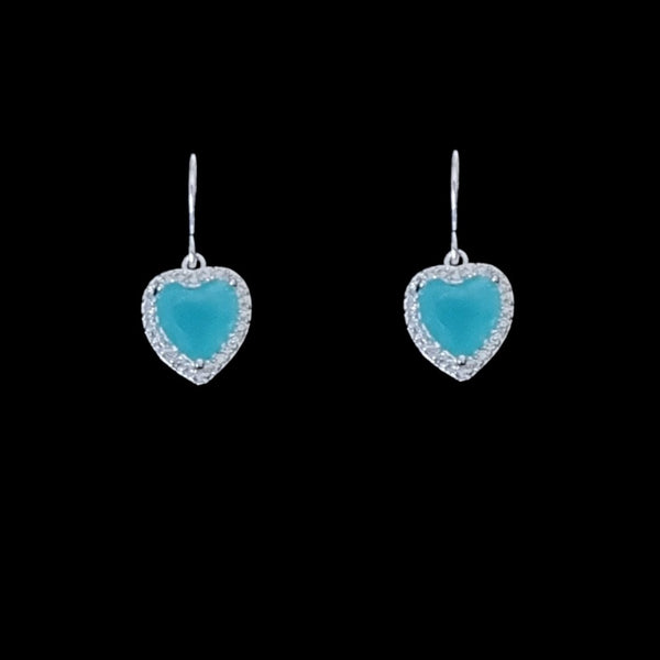 Silver Plated Aqua Blue Crystal Heart Drop Hook Earrings - Charming and Trendy Ltd