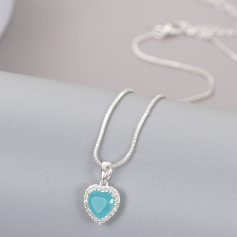 Silver Plated Aqua Blue Crystal Heart Necklace - Charming and Trendy Ltd