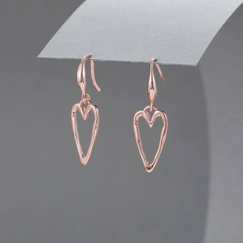 Rose Gold Plated Textured Heart Drop Hook Earrings - Charming and Trendy Ltd