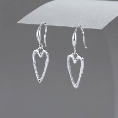 Silver Plated Textured Heart Drop Hook Earrings - Charming and Trendy Ltd