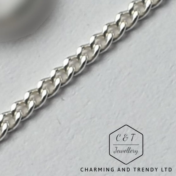 925 Sterling Silver Diamond Cut Ext Curb Chain (0.9mm - 16-18"/40-45cm - 1.3g) - Charming and Trendy Ltd