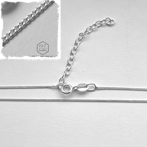 925 Sterling Silver Diamond Cut Ext Curb Chain (0.9mm - 16-18"/40-45cm - 1.3g) - Charming and Trendy Ltd