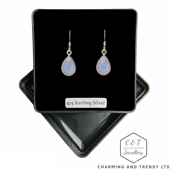 925 Sterling Silver Blue Moonstone Teardrop Drop Earrings - Charming and Trendy Ltd