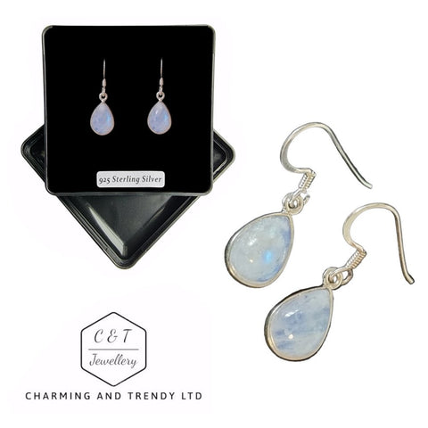 925 Sterling Silver Blue Moonstone Teardrop Drop Earrings - Charming and Trendy Ltd