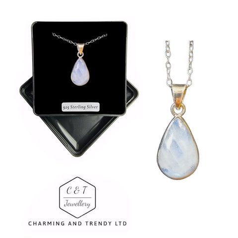 925 Sterling Silver Blue Moonstone Teardrop Pendant - Charming and Trendy Ltd