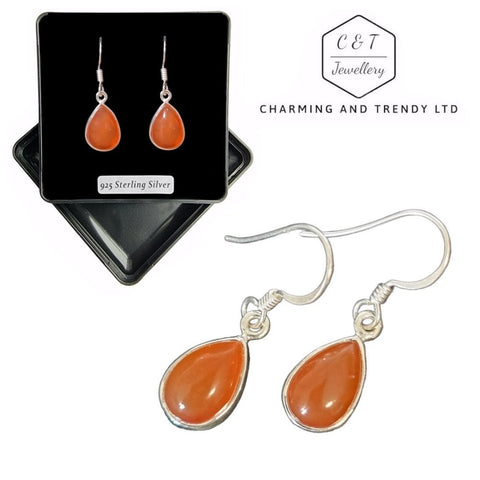 925 Sterling Silver Carnelian Teardrop Drop Earrings - Charming and Trendy Ltd
