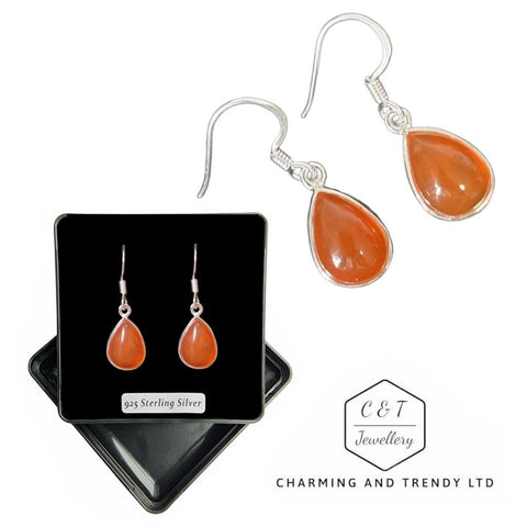 925 Sterling Silver Carnelian Teardrop Drop Earrings - Charming and Trendy Ltd