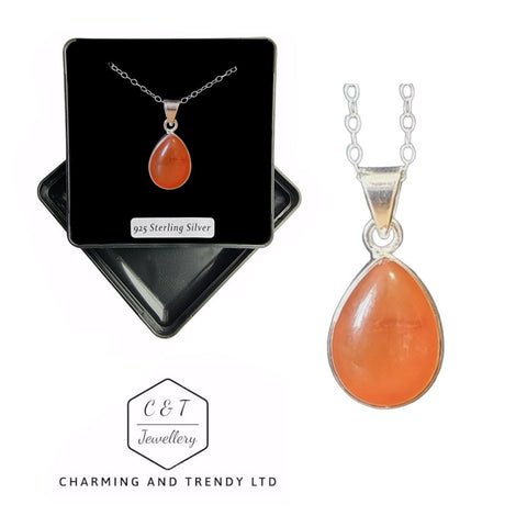 925 Sterling Silver Carnelian Teardrop Pendant - Charming and Trendy Ltd