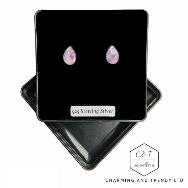 925 Sterling Silver Pink Moonstone Teardrop Stud Earrings - Charming and Trendy Ltd